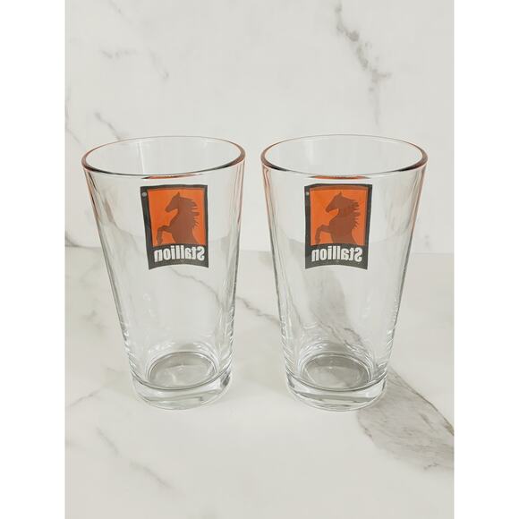 Italian Stallion Horse Pint Beer Clear Glass 16oz Drinkware 5 1/2" Tumbler x2 - Picture 6 of 12